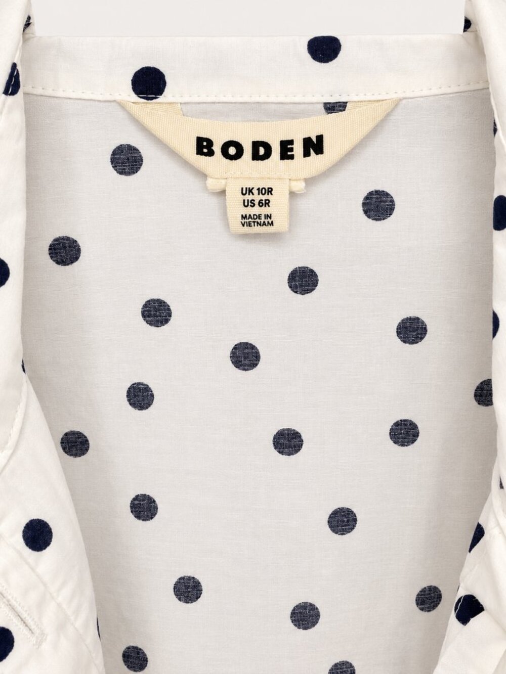 Boden Saskia Stretch Cotton Shirt 6R Ivory Black Polka Dot Button Down - Picture 2 of 5